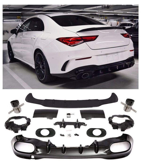 Difuusor + summuti otsad (BLACK) SPORTY LOOK for Mercedes CLA W118 C118