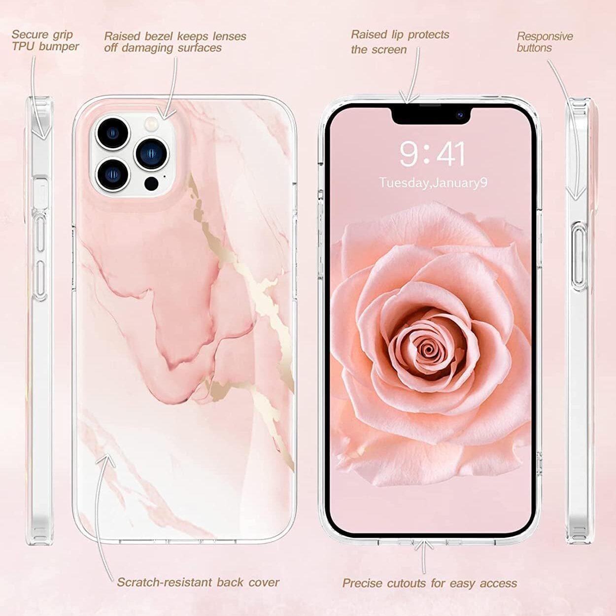 iPhone 13 Pro roosa marmor ümbris